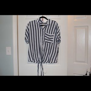 Blue & white Striped tie shirt.